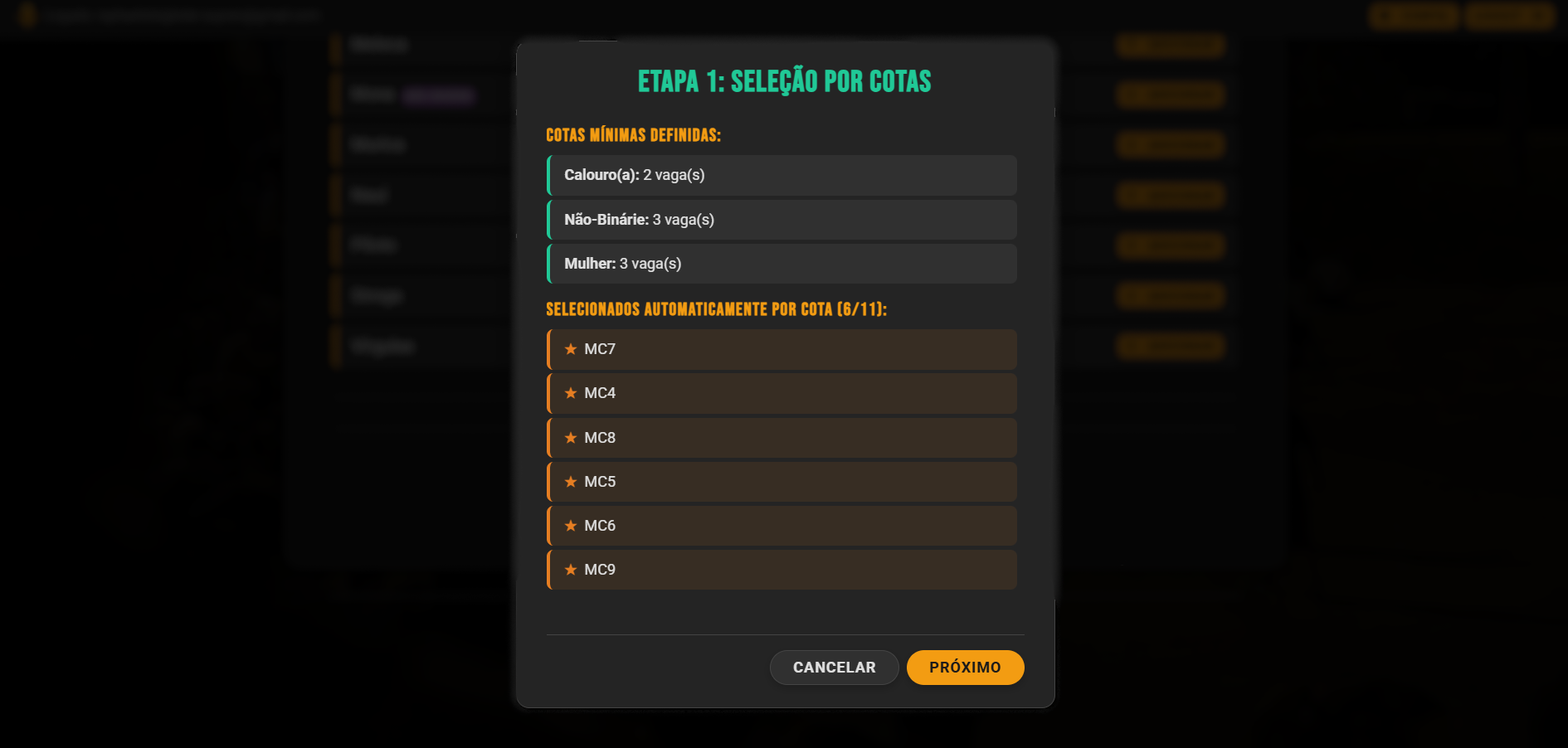 Ilustração da funcionalidade de Sorteio Inteligente com Cotas do FlowGanizer.